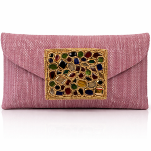 Bolso de fiesta artesanal malva rosado con piedras naturales