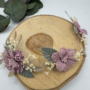 Tocado flores malva alargado