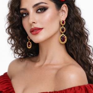 Pendientes Largos Artesanales en Rojo y Oro