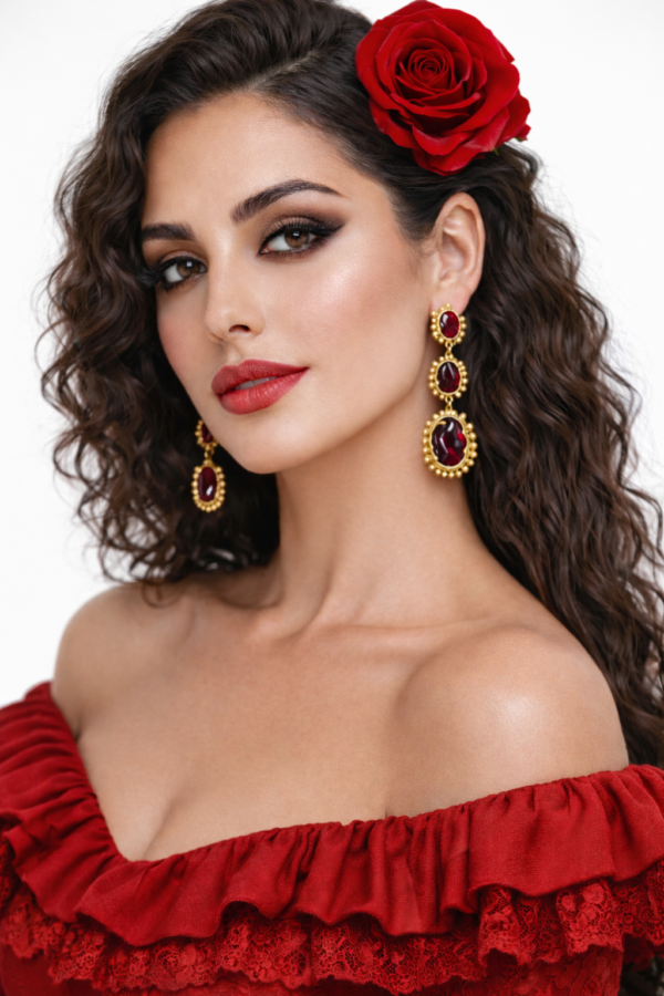 Pendientes Largos Artesanales en Rojo y Oro