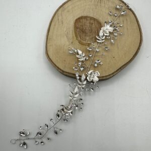 Tocado moldeable cristal flores y hojas plata