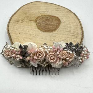 Tocado flores rosas porcelana