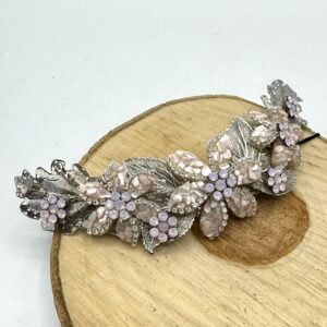 Tocado joya plata con pedrería con flores