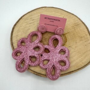 Pendiente flamenca purpurina rosa