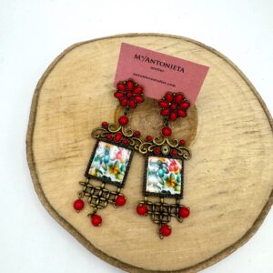 Pendientes rojos cuadrado multicolor