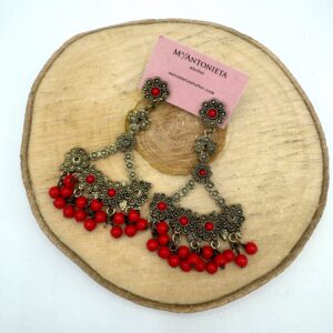 Pendiente flamenca oro viejo y rojo