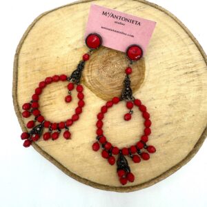 Pendientes cristales rojos y plata vieja