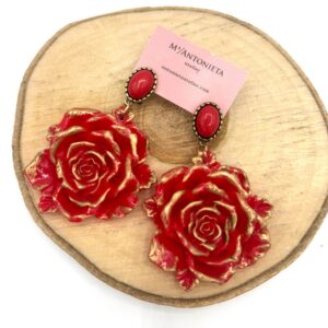 Pendiente flamenca rosa grade roja