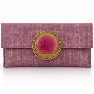 Bolso de fiesta artesanal malva rosado con piedra natural