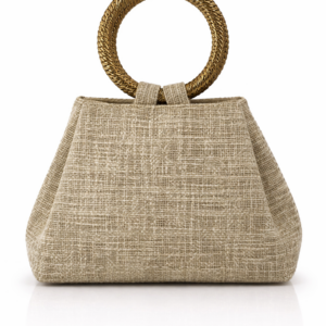 Bolso beige artesanal con asa circular dorada