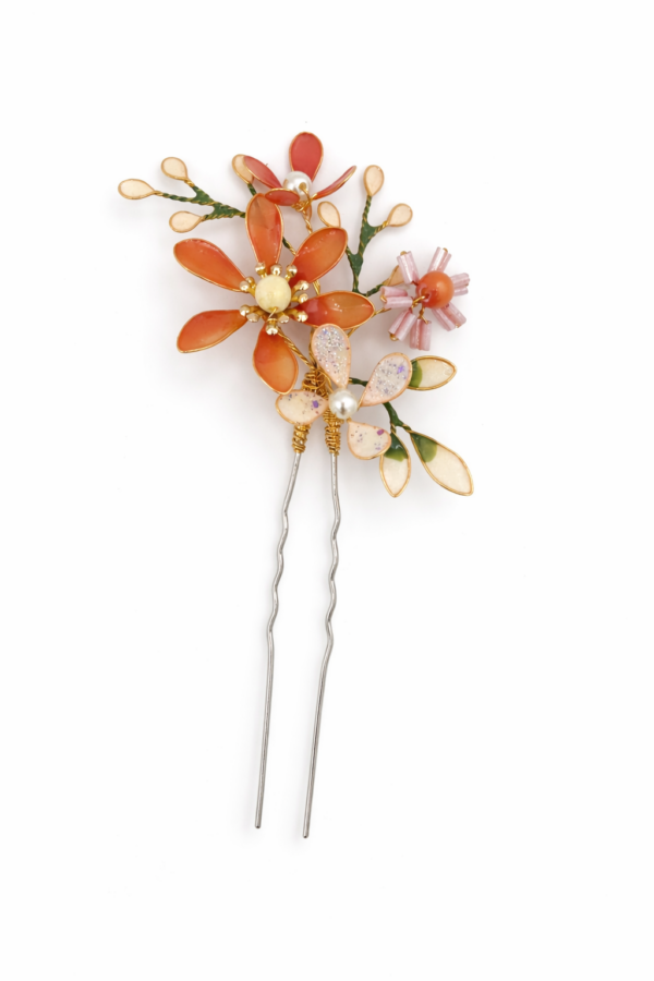 Horquilla Floral Artesanal en Tonos Coral - Imagen 2