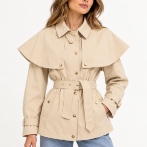 Parka Beige con Capa y Cinturón