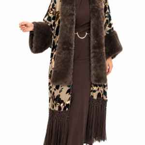 Kimono Estampado con Pelo y Flecos